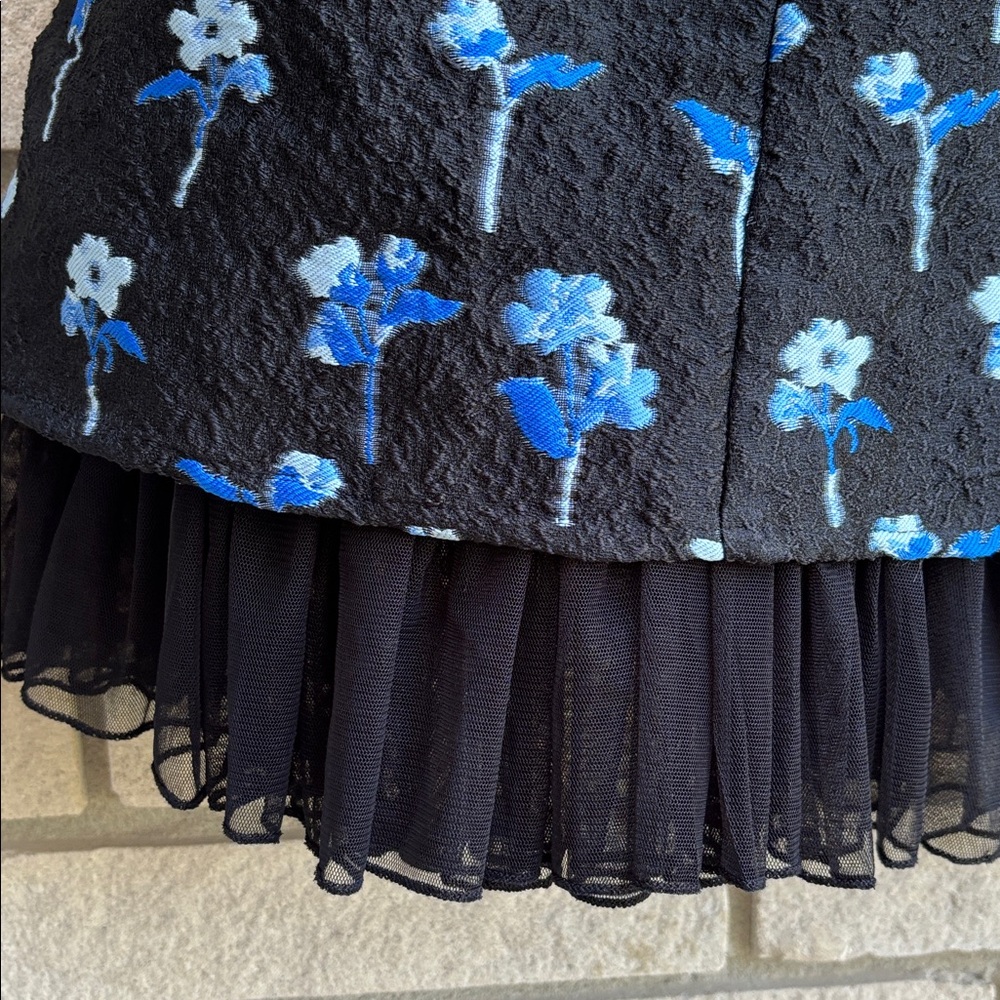 eShakti Black Mini Dress with Blue Floral Embroidery - Picture 5 of 11